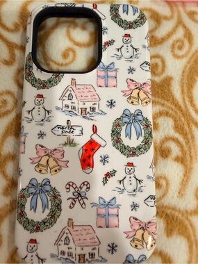 Casely Holiday Wreath & Snowman Phone 14 Pro Case/White with Red & Blue Accents